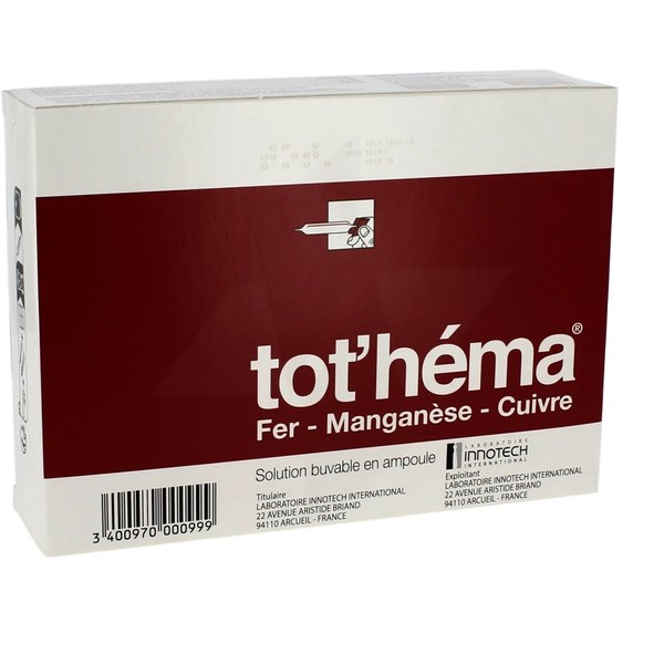 Boîte de TOT'HEMA, solution buvable en ampoule