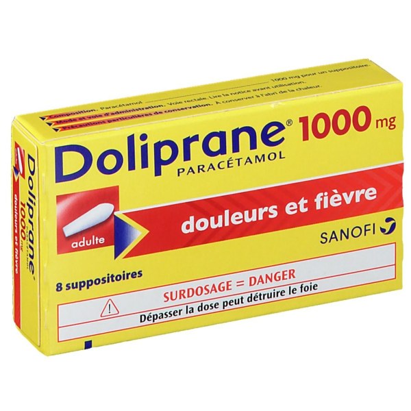 Boîte de DOLIPRANE ADULTES 1000 mg, suppositoire