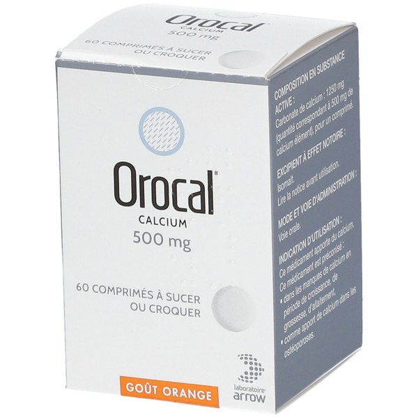Boîte de OROCAL 500 mg, comprimé à sucer/à croquer