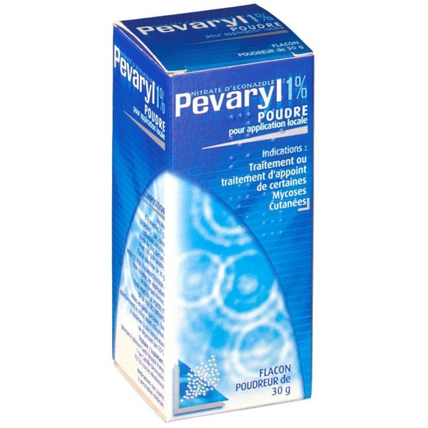 Boîte de PEVARYL 1 %, poudre pour application cutanée en flacon poudreur
