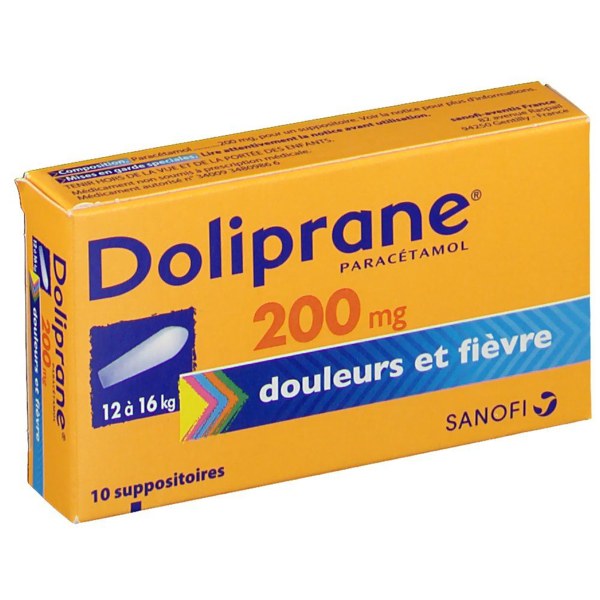 Boîte de DOLIPRANE 200 mg, suppositoire