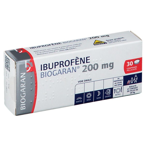Boîte de IBUPROFENE BIOGARAN 200 mg, comprimé pelliculé