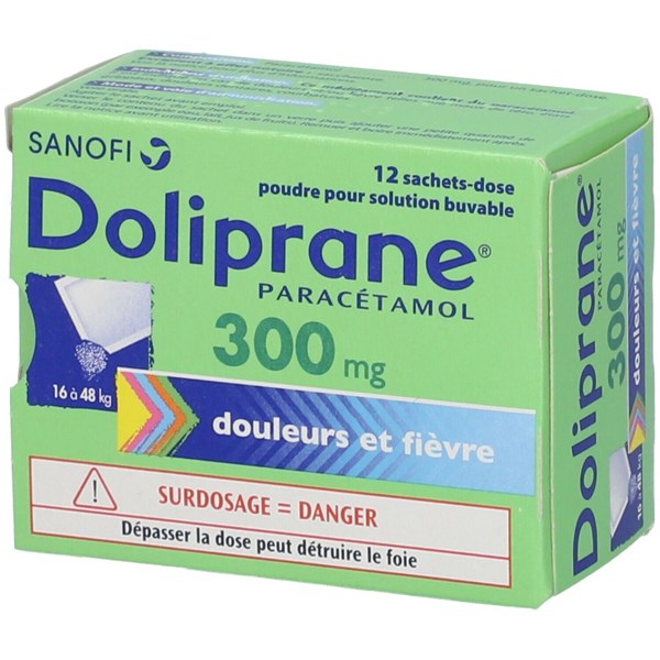 Boîte de DOLIPRANE 300 mg, poudre pour solution buvable en sachet-dose