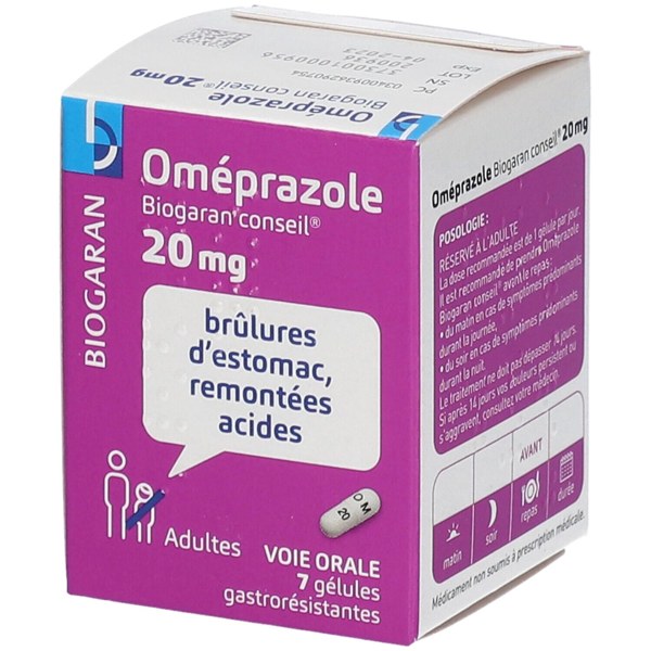 Boîte de OMEPRAZOLE BIOGARAN CONSEIL 20 mg, gélule gastro-résistante