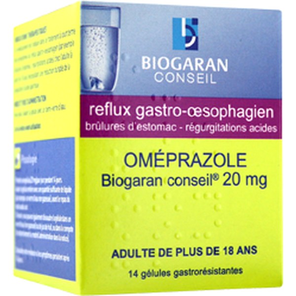 Boîte de OMEPRAZOLE BIOGARAN CONSEIL 20 mg, gélule gastro-résistante