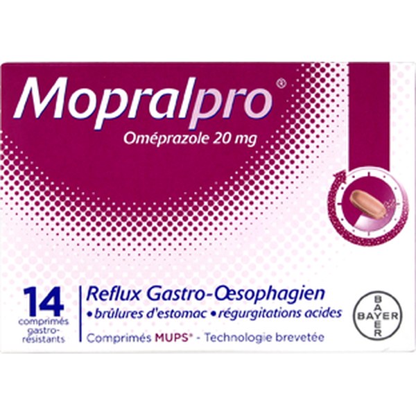 Boîte de MOPRALPRO 20 mg, comprimé gastro-résistant