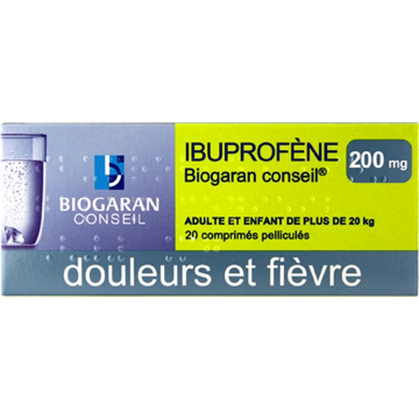 Boîte de IBUPROFENE BIOGARAN CONSEIL 200 mg, comprimé pelliculé