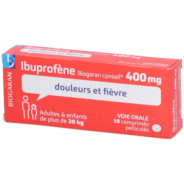 Boîte de IBUPROFENE BIOGARAN CONSEIL 400 mg, comprimé pelliculé