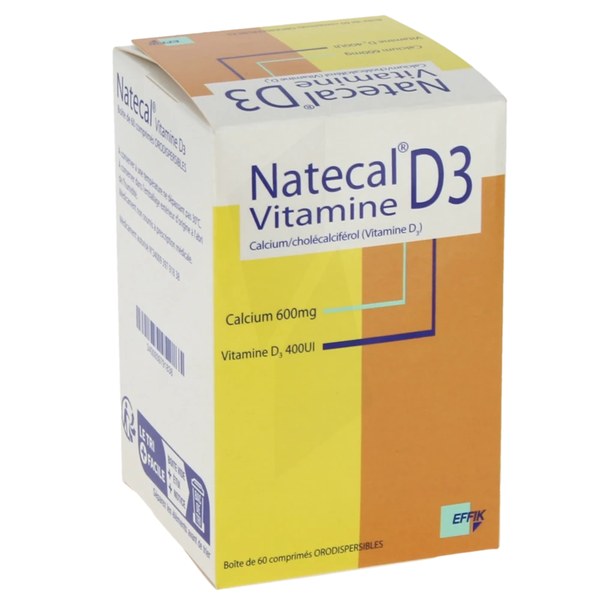 Boîte de NATECAL VITAMINE D3, 600 mg/400 UI, comprimé orodispersible