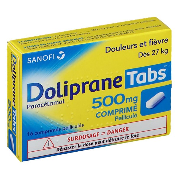 Boîte de DOLIPRANETABS 500 mg, comprimé pelliculé