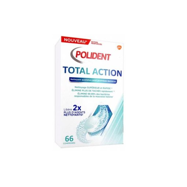 Polident comprimés nettoyant total action 66