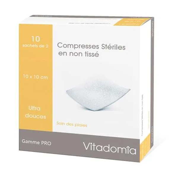 Compresses non tissées stériles 10 x 10 cm — Oxypharm — 10 sachets · 10 x 10 cm