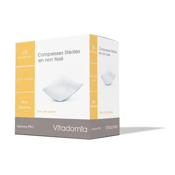Compresses non tissées stériles 10 x 10 cm — Oxypharm — 25 sachets · 10 x 10 cm
