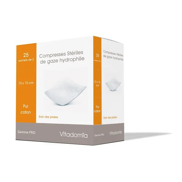Compresses de gaze stériles 10 x 10 cm — Oxypharm — 25 sachets · 10 x 10 cm
