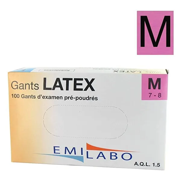 Gants d'examen latex poudrés, boîte de 100 — Gaillard — M (7-8) · 100 gants