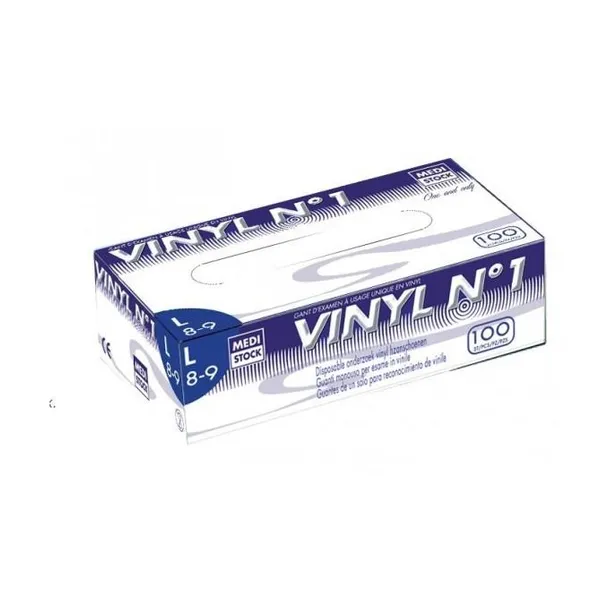 Gants d'examen vinyle non poudrés, boîte de 100 — Medistock — L (8-9) · 100 gants