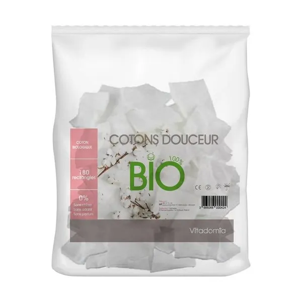 Cotons rectangles douceur bio, sachet de 180 — Oxypharm — Sachet de 180
