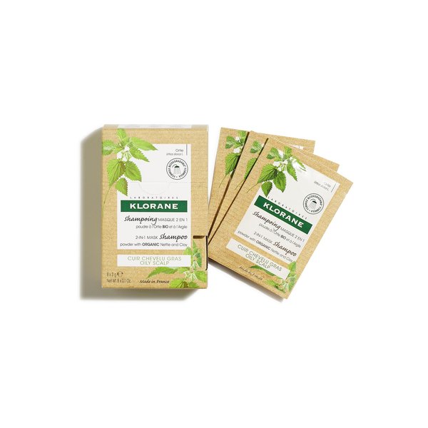 Klorane - Ortie - Shampoing Masque Lavant Absorbant 2 en 1 à la Poudre D’ortie Bio - Cuir Chevelu Gras