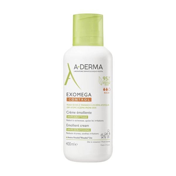 A-Derma - Exomega Control - Crème Émolliente Anti-Démangeaisons - Peaux Sèches à Tendance à L'eczéma Atopique 400 ml