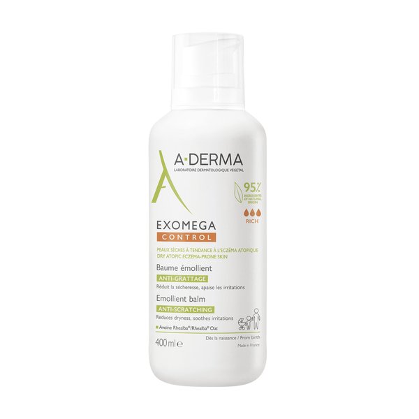 A-Derma - Exomega Control - Baume Émollient Anti-Démangeaisons - Peaux Sèches à Tendance à L'eczéma Atopique 400 ml
